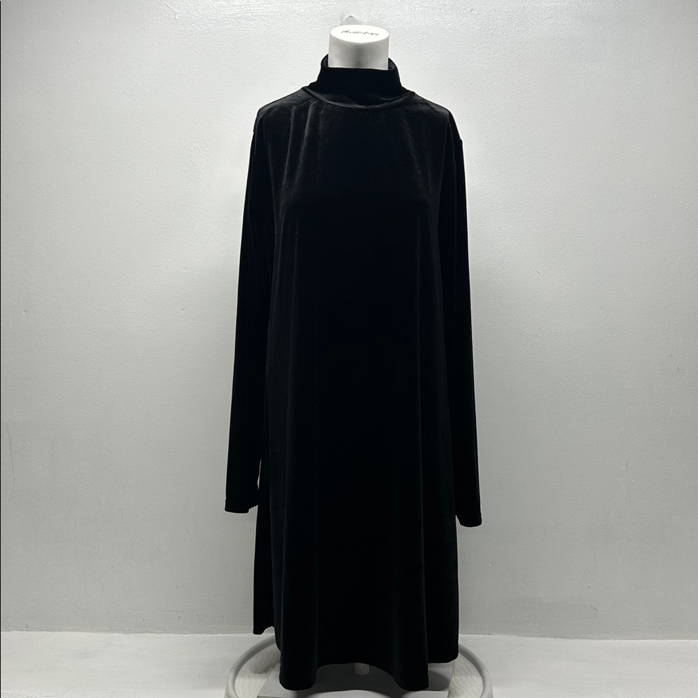 Pomander Place Mottershead Velvet Dress Long Sleeve High Neck Stretch Black XL - Picture 2 of 10
